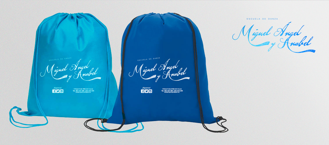 Diseño Gráfico, mochilas, merchandising para Miguel Ángel y Anabel