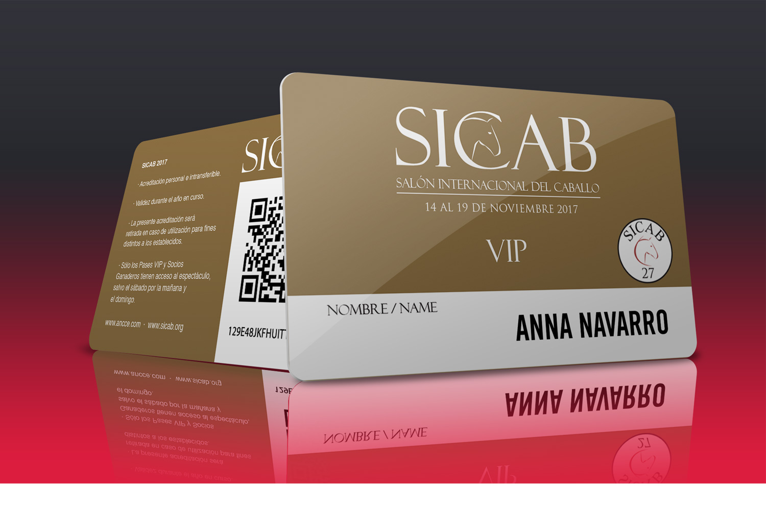 Impresión de las tarjetas PVC VIP,  simpatizante y expositor de la feria internacional del caballo SICAB 2017 ANCCE