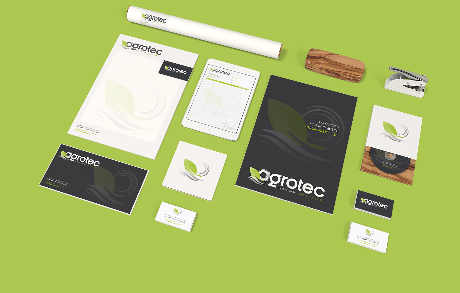 Diseño gráfico, branding, papelería comercial empresa para Agrotec Maquinaria Agroindustrial