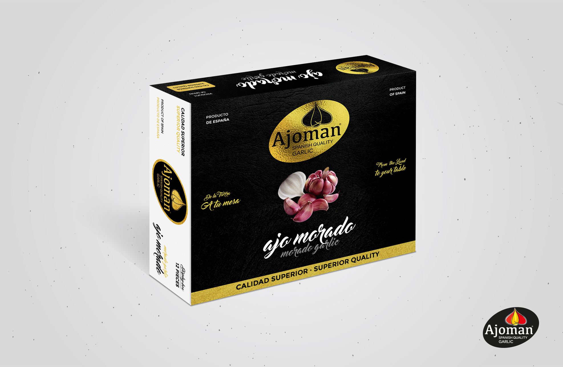 Diseño de packaging Albacete, diseño de imagen corporativa Ajoman, restyling marca, branding, diseño de packaging Ajoman.