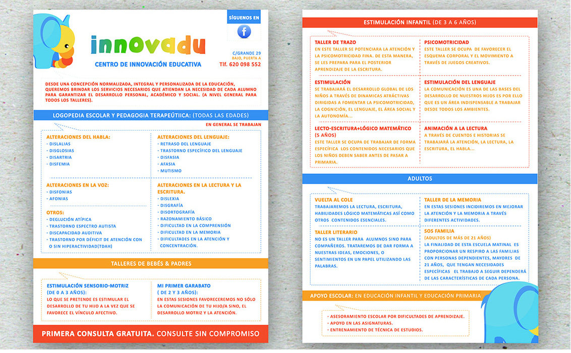 Diseño de flyer de servicios para Innovadu