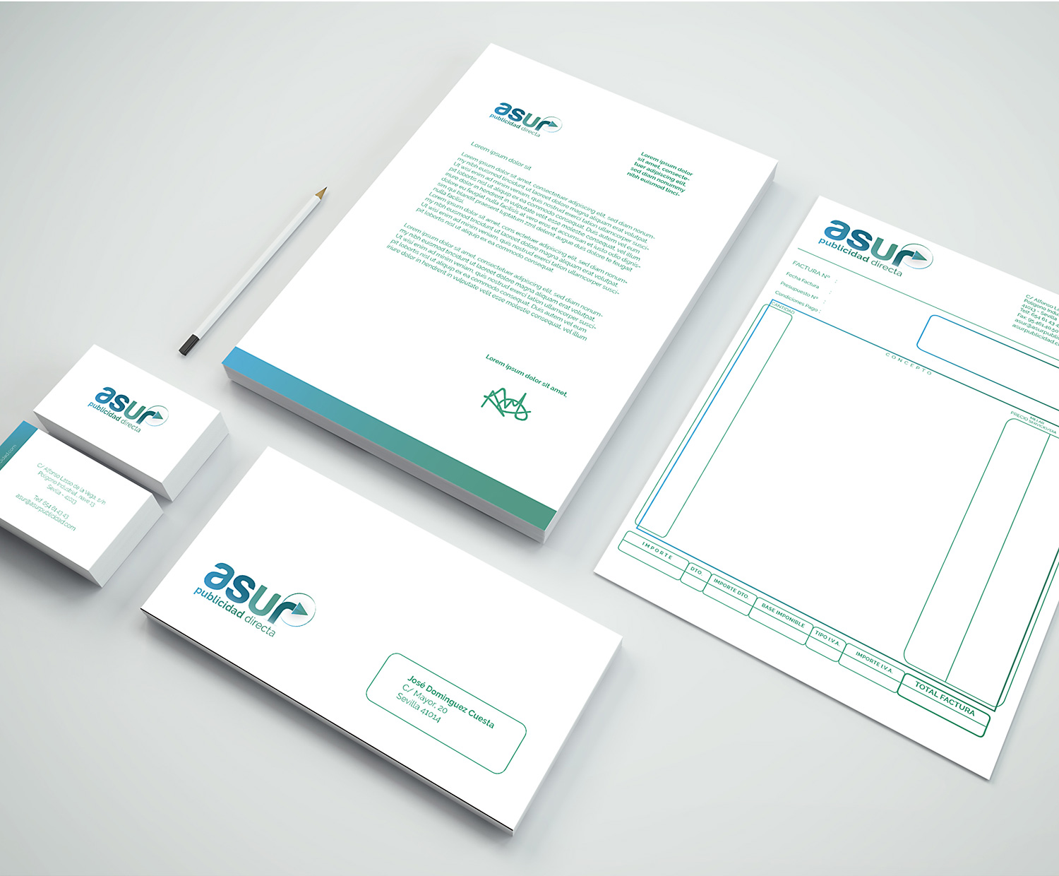 Diseño de papelería corporativa, branding Diseño gráfico Albacete, diseño de imagen corporativa Asur, restyling marca, branding Asur