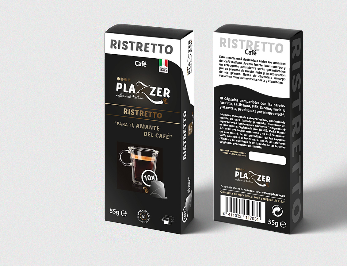 Packaging, Estudios de diseño gráfico, diseño grafico Albacete packaging de ristretto de Plazzer coffe and tea