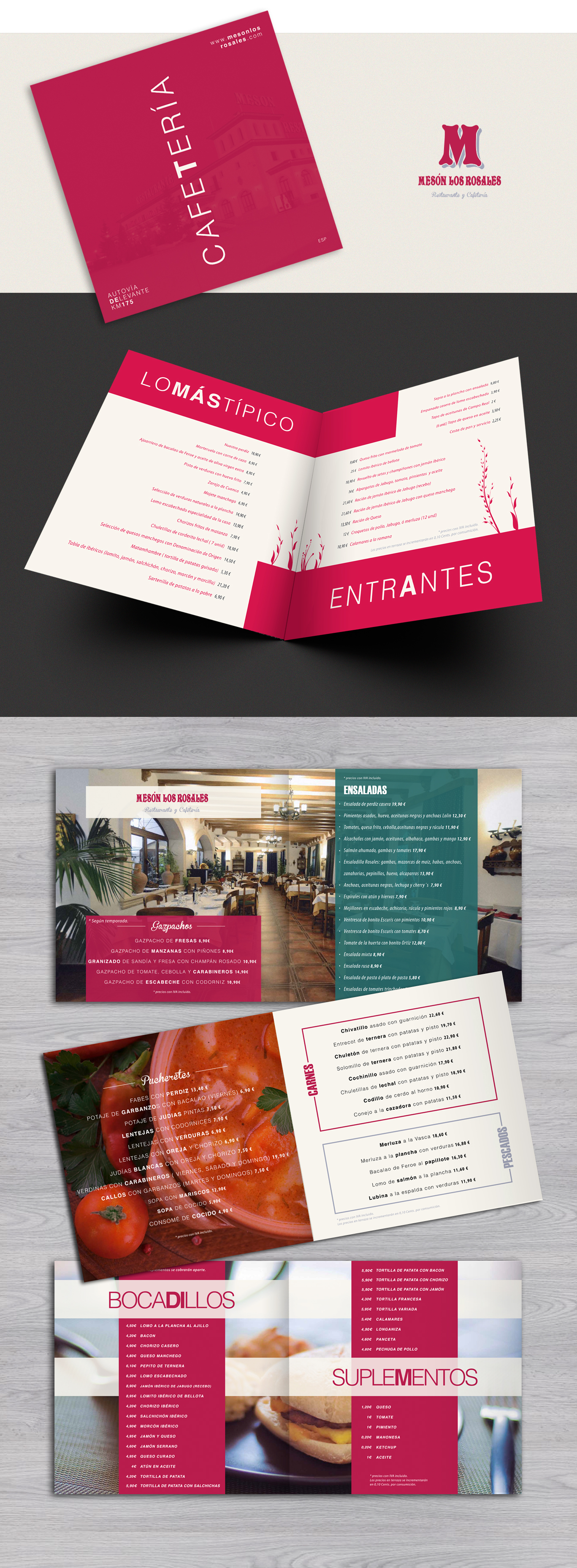 Diseño gráfico e impresión cartas cafetería Mesón Los Rosales