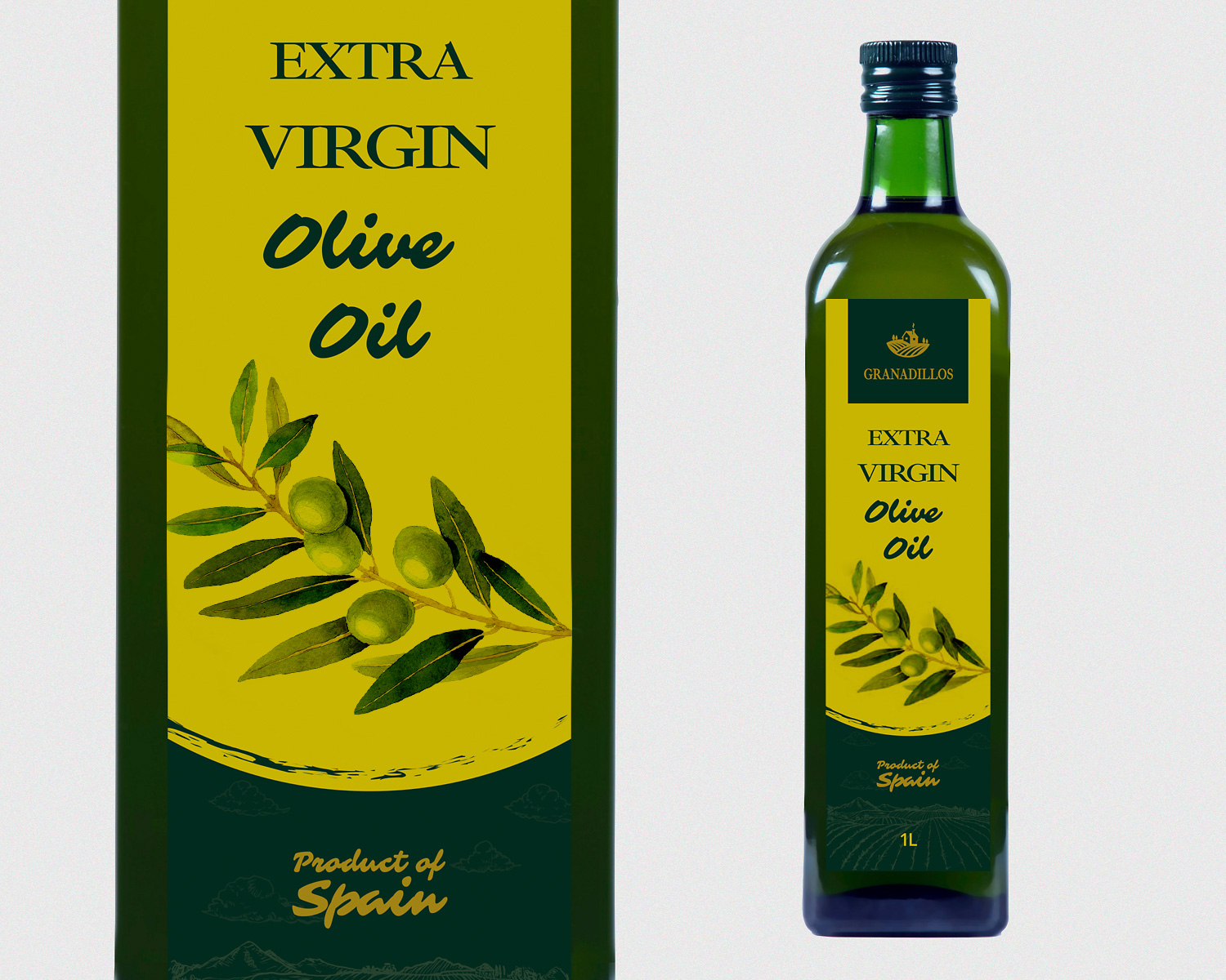 Diseño gráfico, Etiquetas, Packaging y Fotografía publicitaria Granadillos. Aceite Virgen Extra