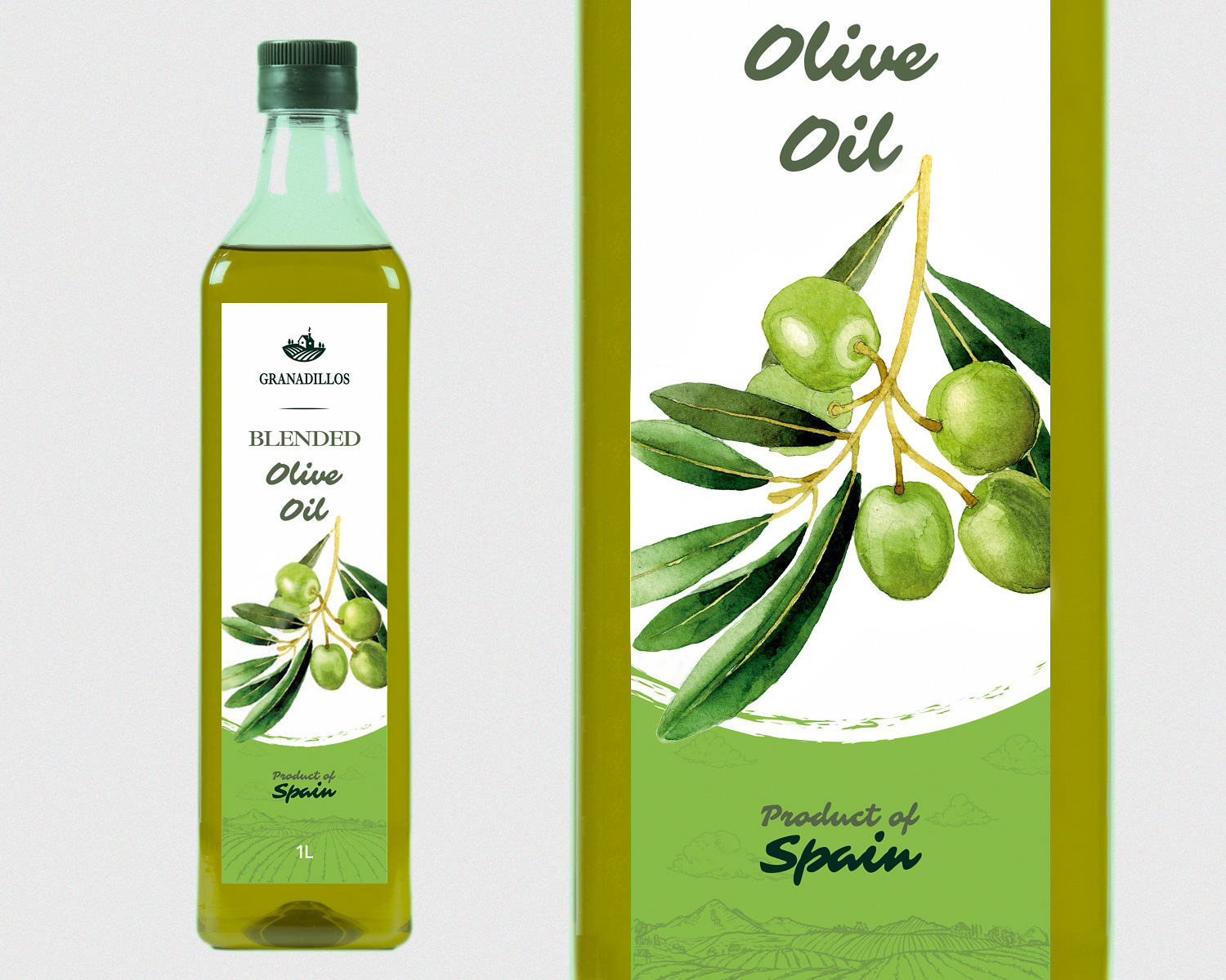 Diseño gráfico, Etiquetas, Packaging y Fotografía publicitaria Granadillos. Aceite de oliva suave