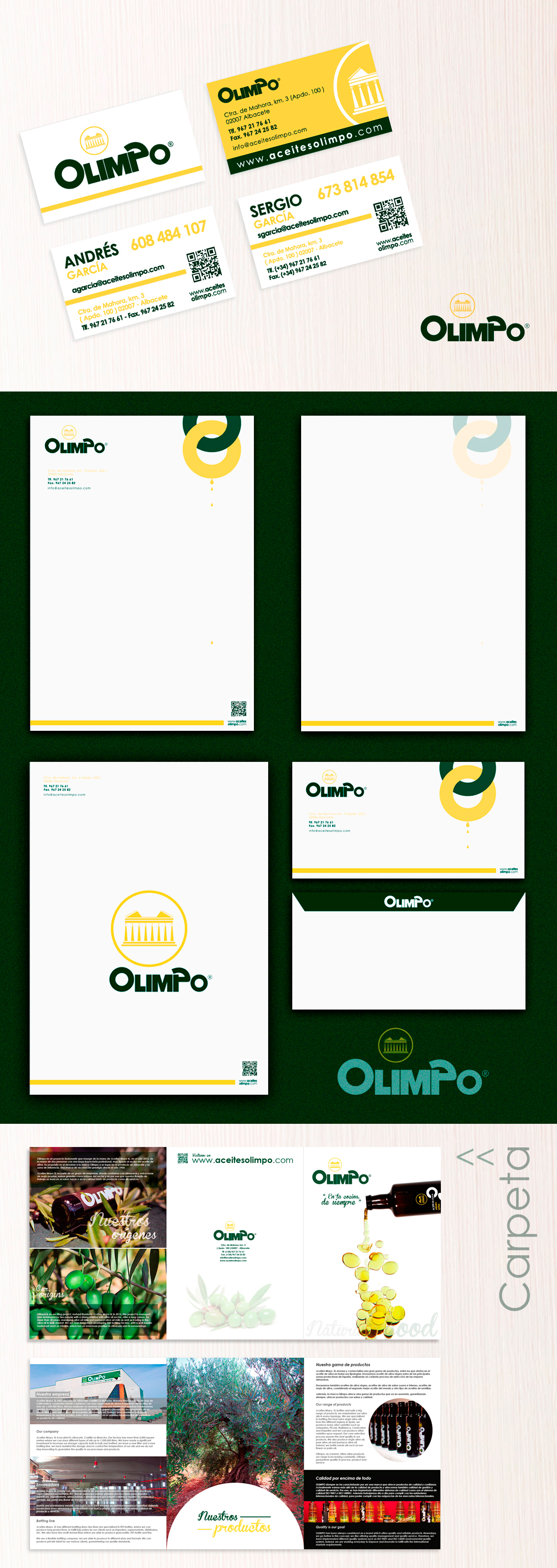 Diseño gráfico Albacete, diseño de imagen corporativa Olimpo, diseño grafico, branding, diseño de fichas, diseño etiquetas aceites Olimpo